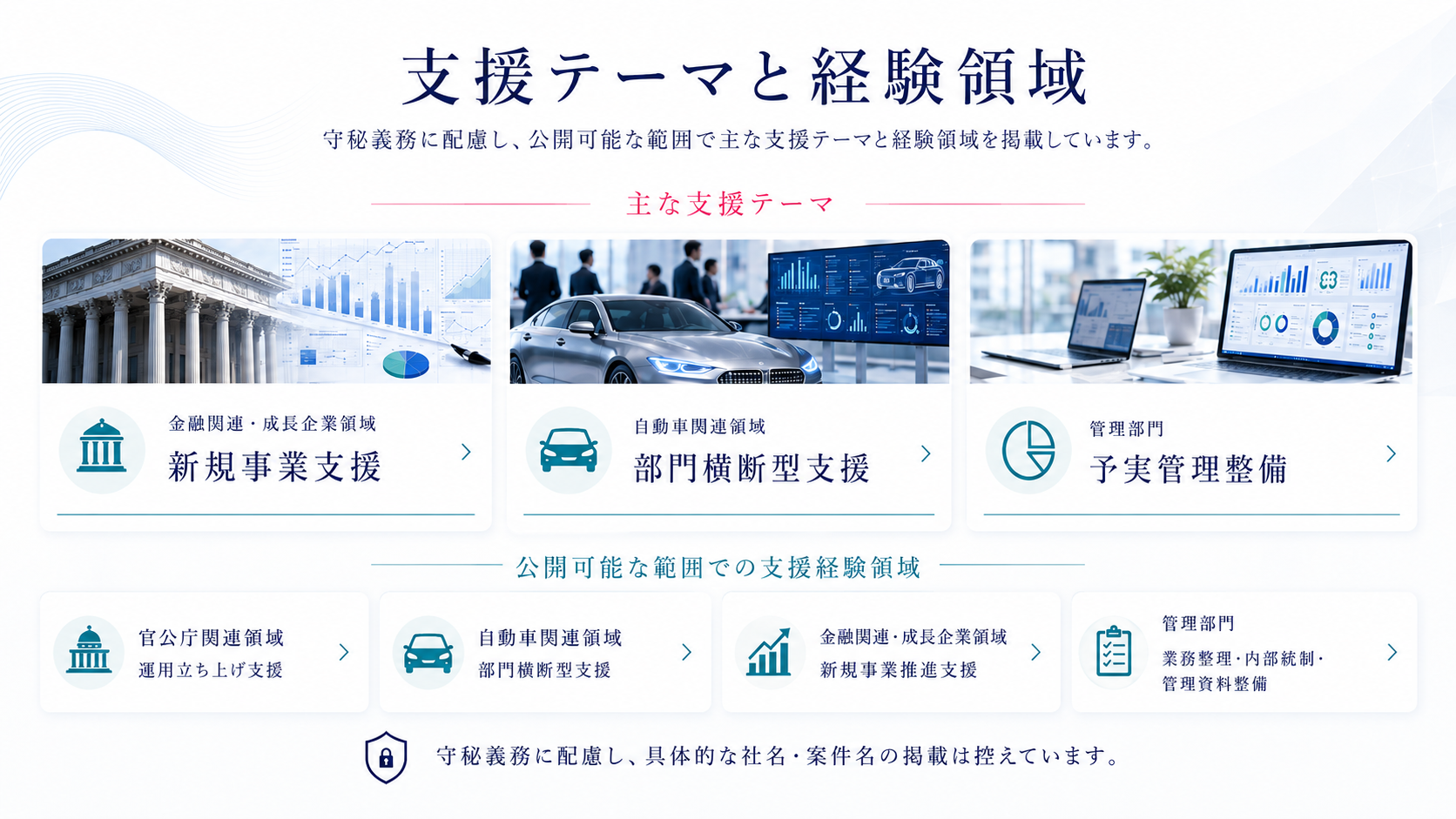 支援テーマと公開可能な範囲での経験領域